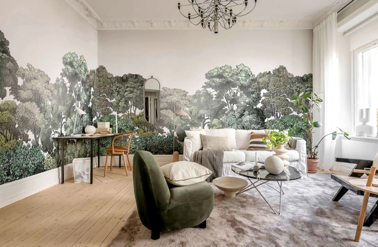 Designer wallpaper installation, feature wall