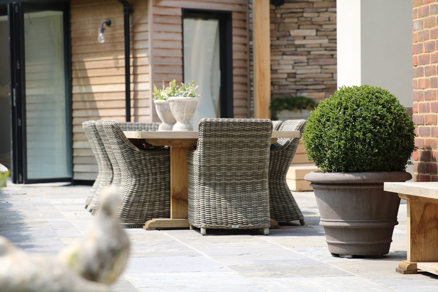 Indian stone patio with outdoor furniture