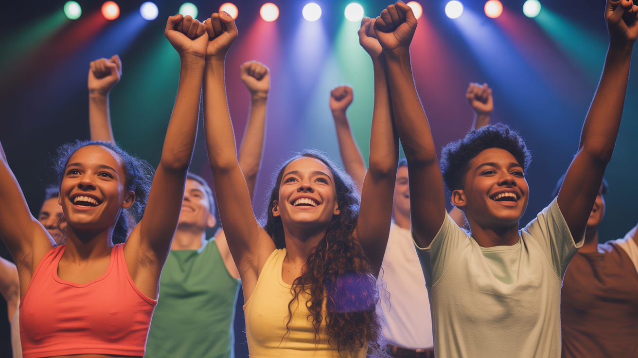 Jovens celebrando no palco