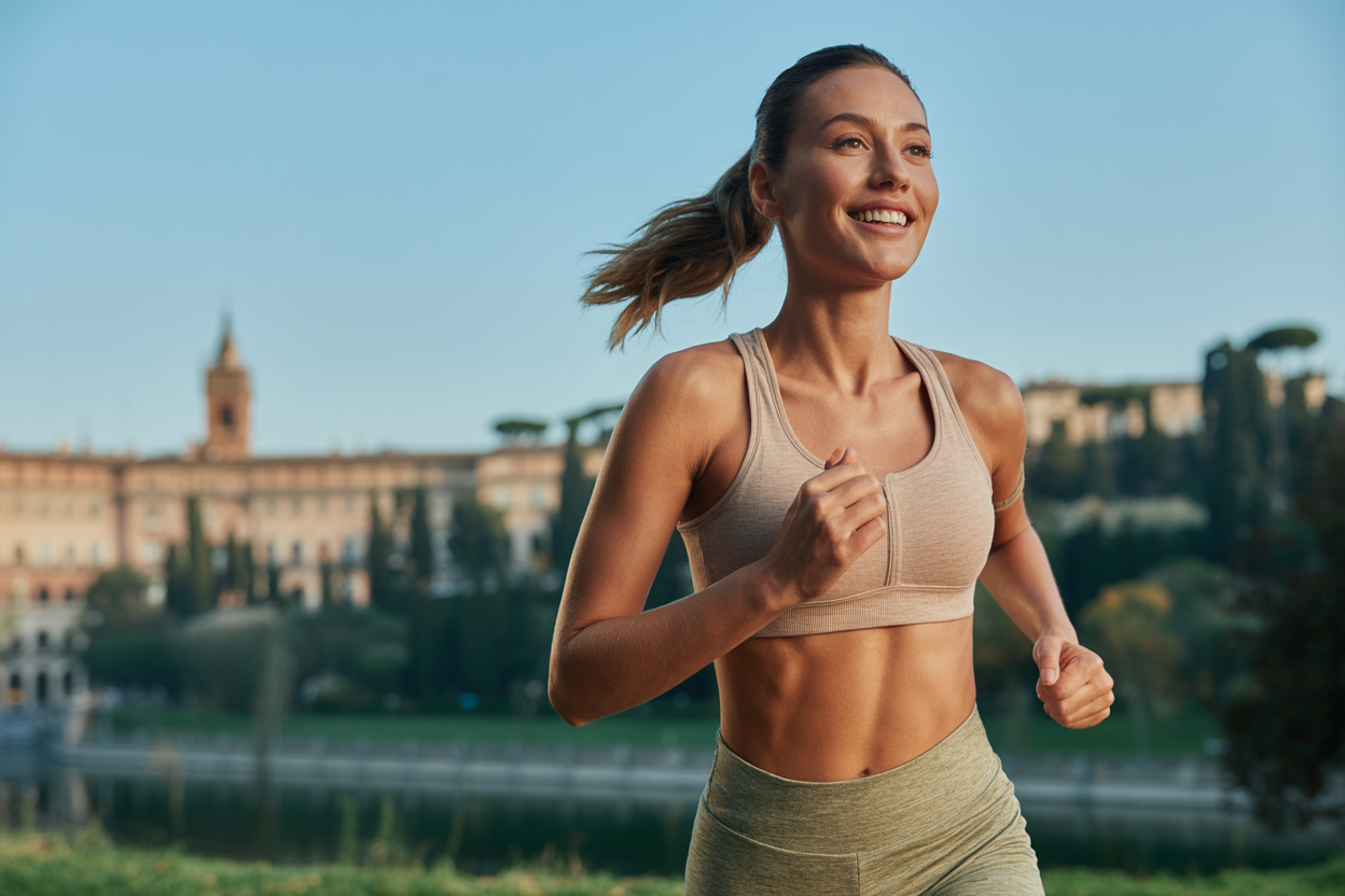 Donna italiana che corre con energia e vitalità