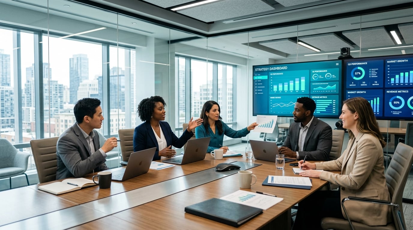 Professional team collaborating on open-source strategy