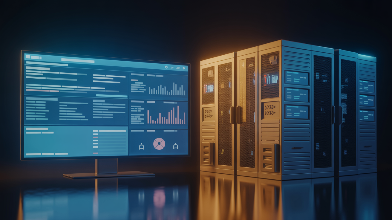 Kontrast zwischen glänzender Präsentation und realer Server-Infrastruktur – Execution schlägt Demo