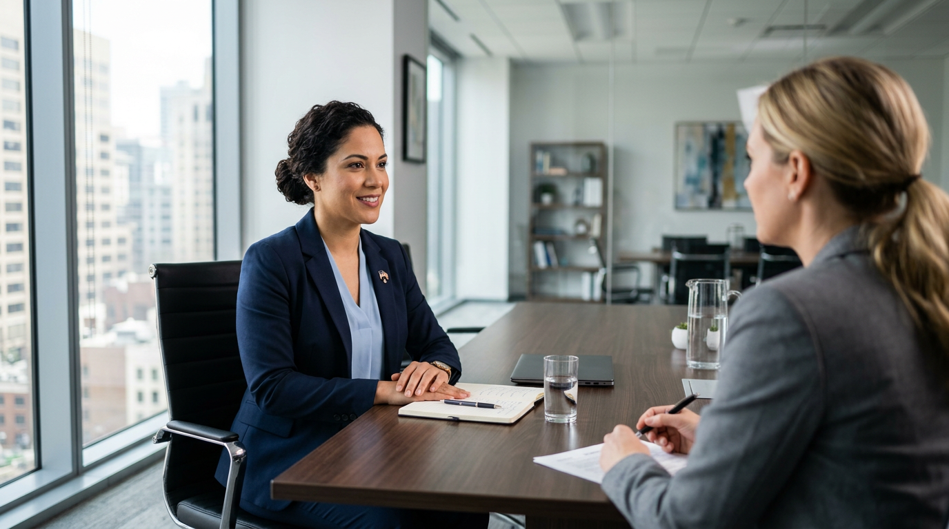 Woman veteran in a professional job interview