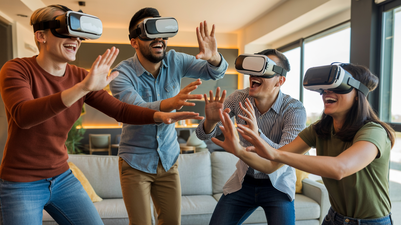 Group of friends enjoying VR gaming together