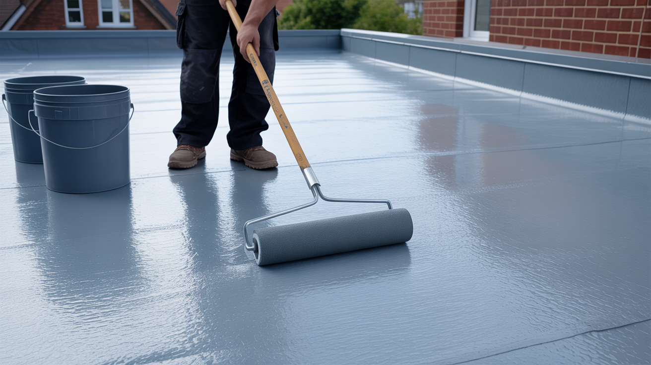 Flat roof repair with liquid coating