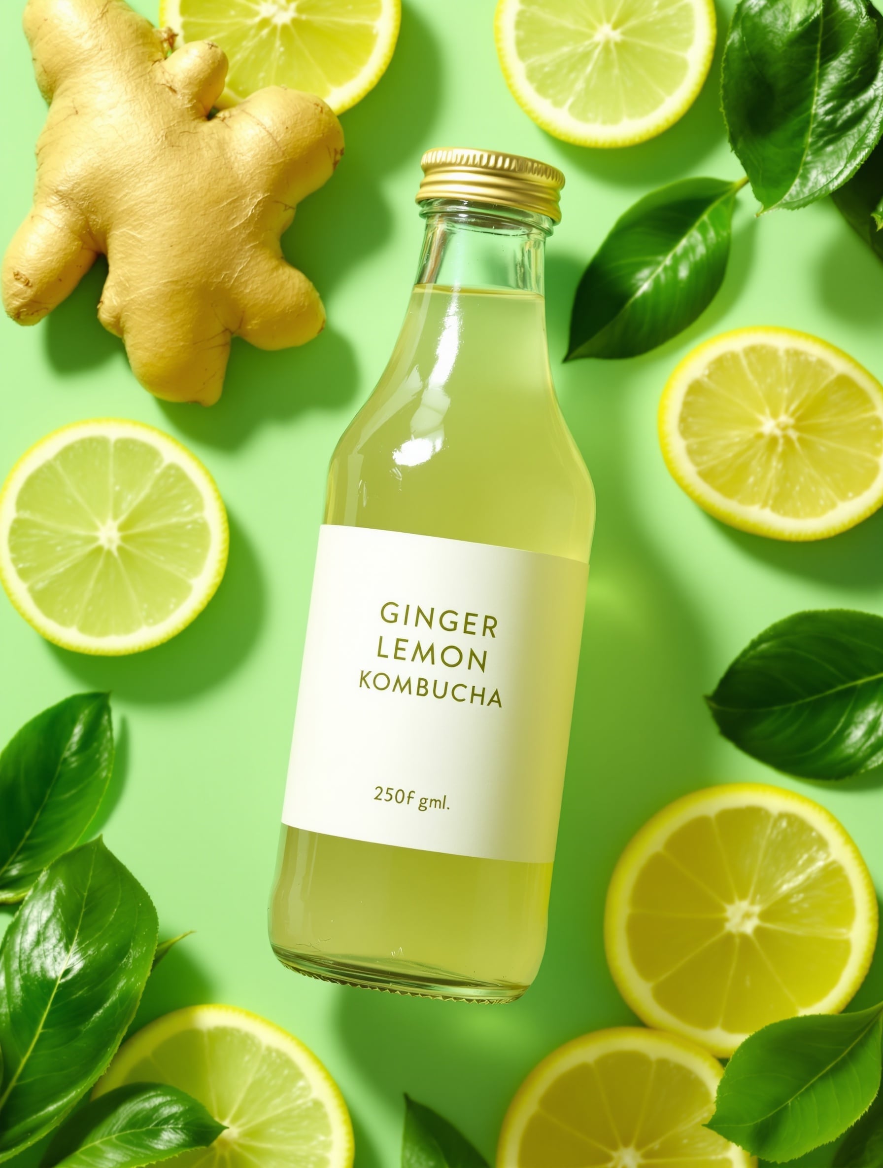Ginger Limón flavor kombucha bottle