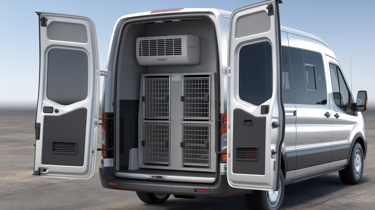 Dog transport van with multiple large kennels and AC system