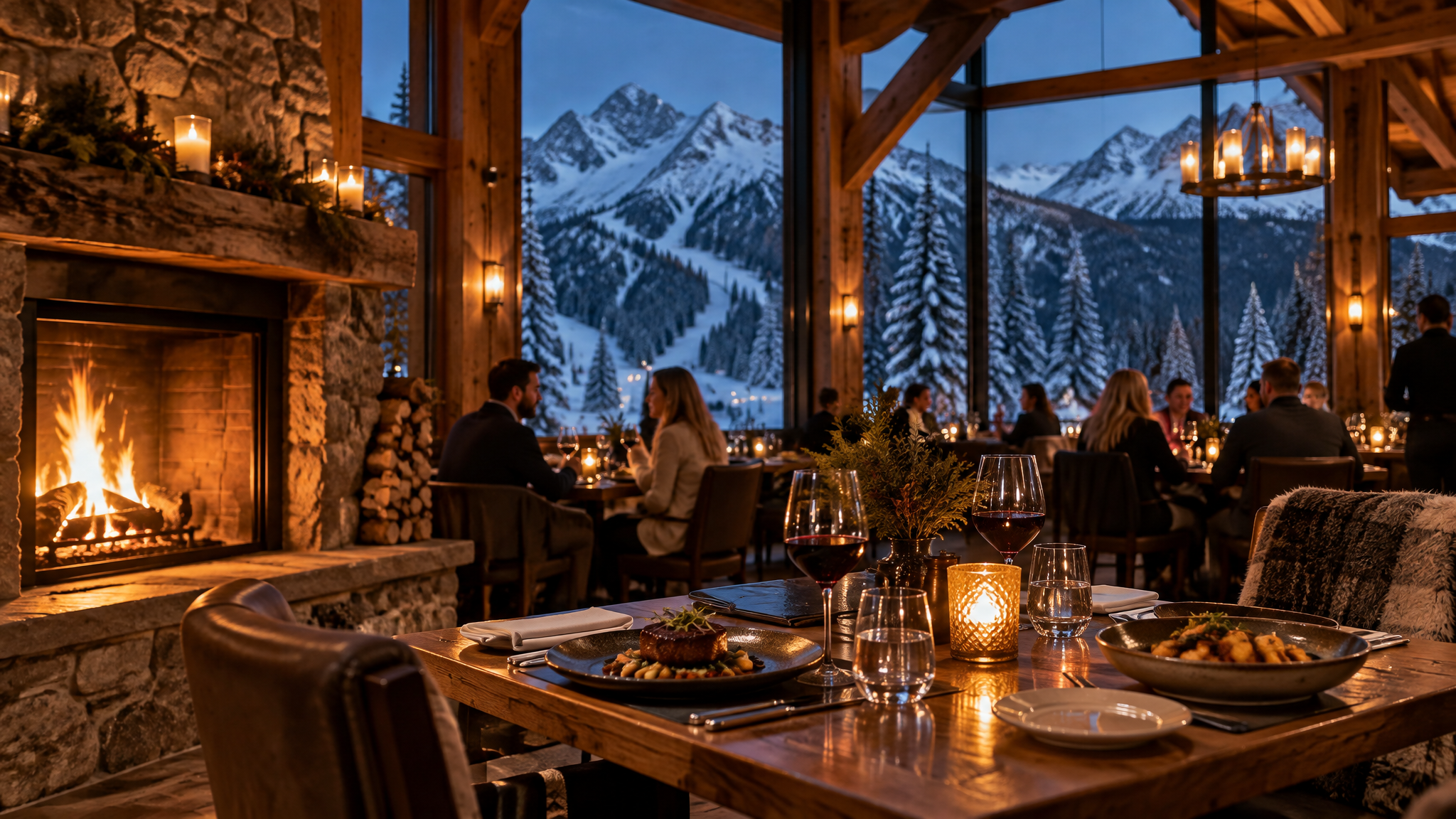 Mountain lodge restaurant interior