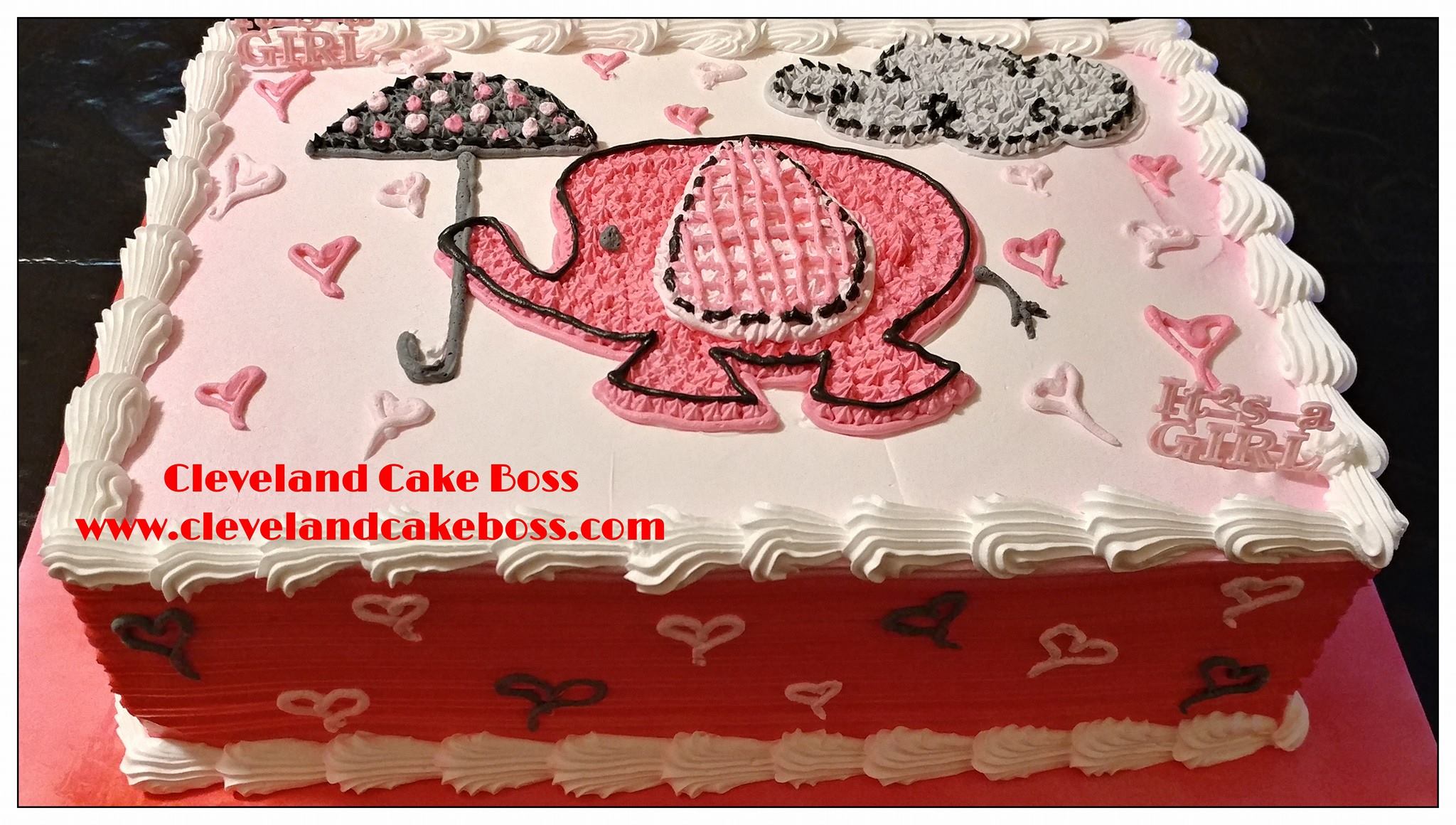 Pink Elephant Baby Shower Cake - Side View