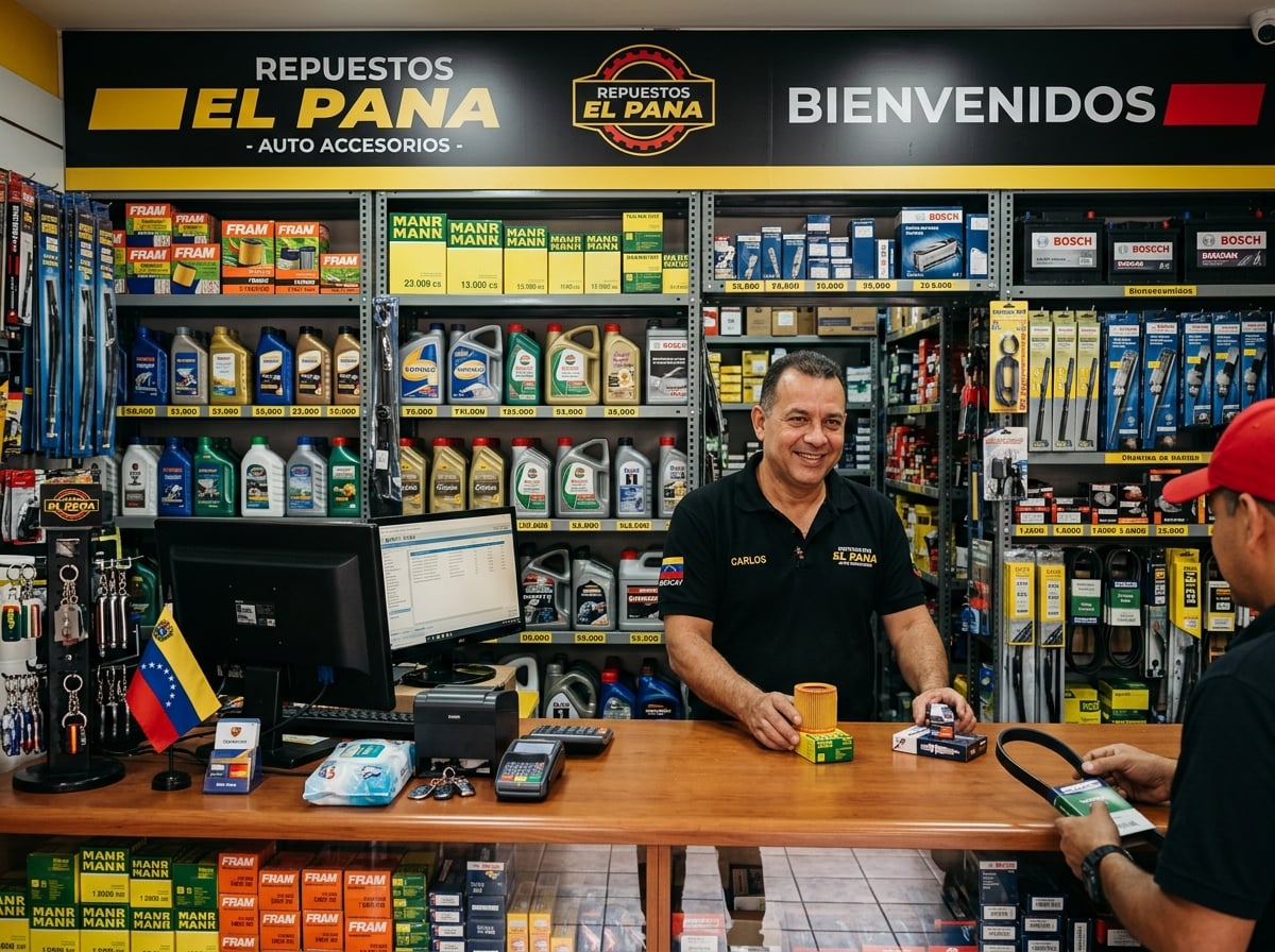 Interior de una tienda de repuestos automotrices en Venezuela