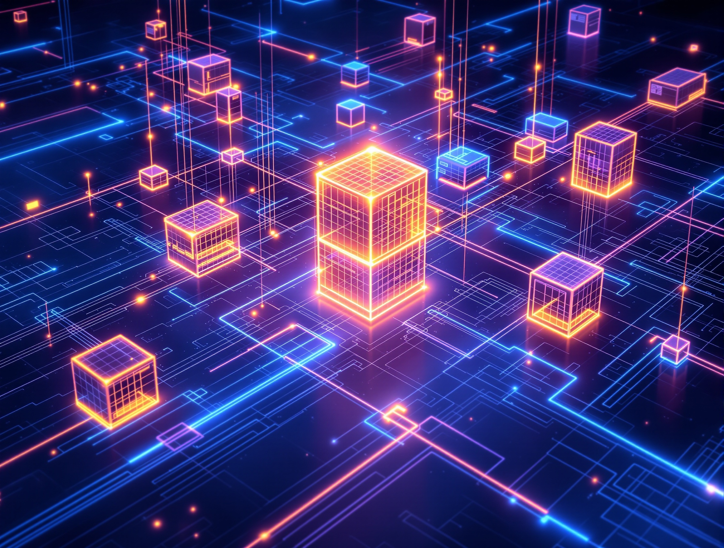 SaaS Product Building — abstract blue-purple tech visualization