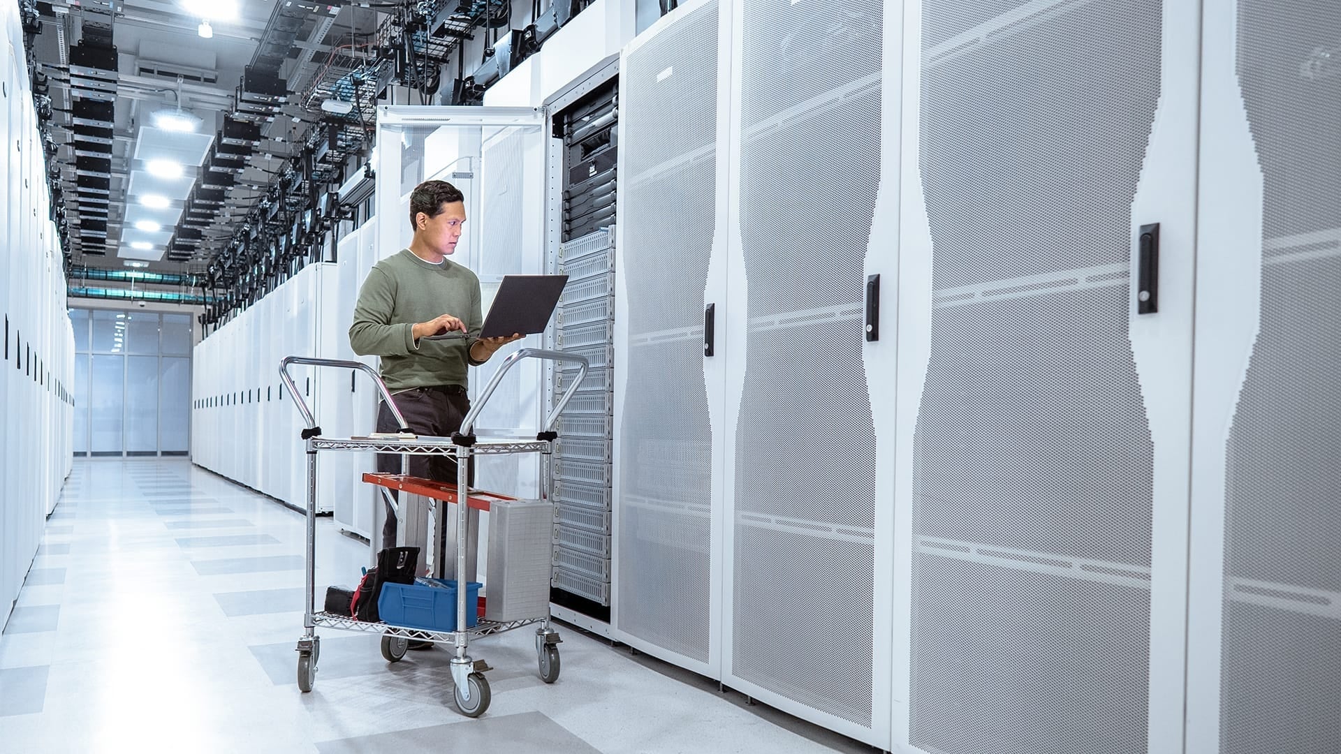 IT professionals working with modern server and network equipment