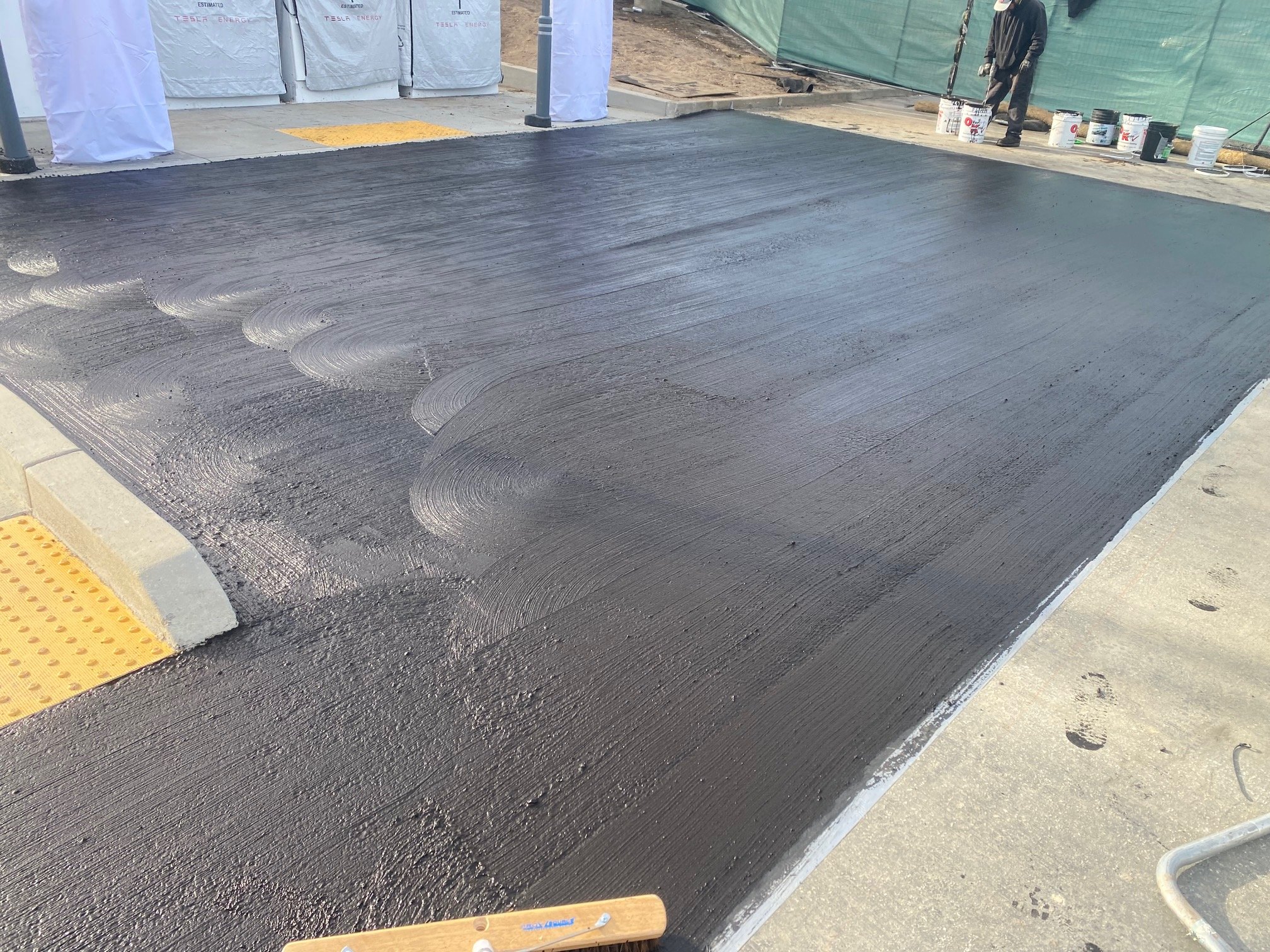 Freshly sealcoated parking lot