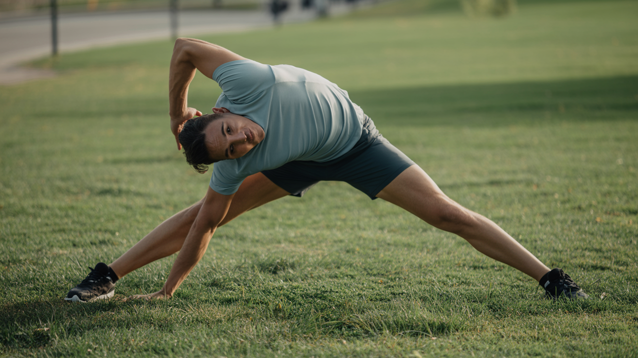 Healthy athlete stretching outdoors, demonstrating peak physical wellness and vitality