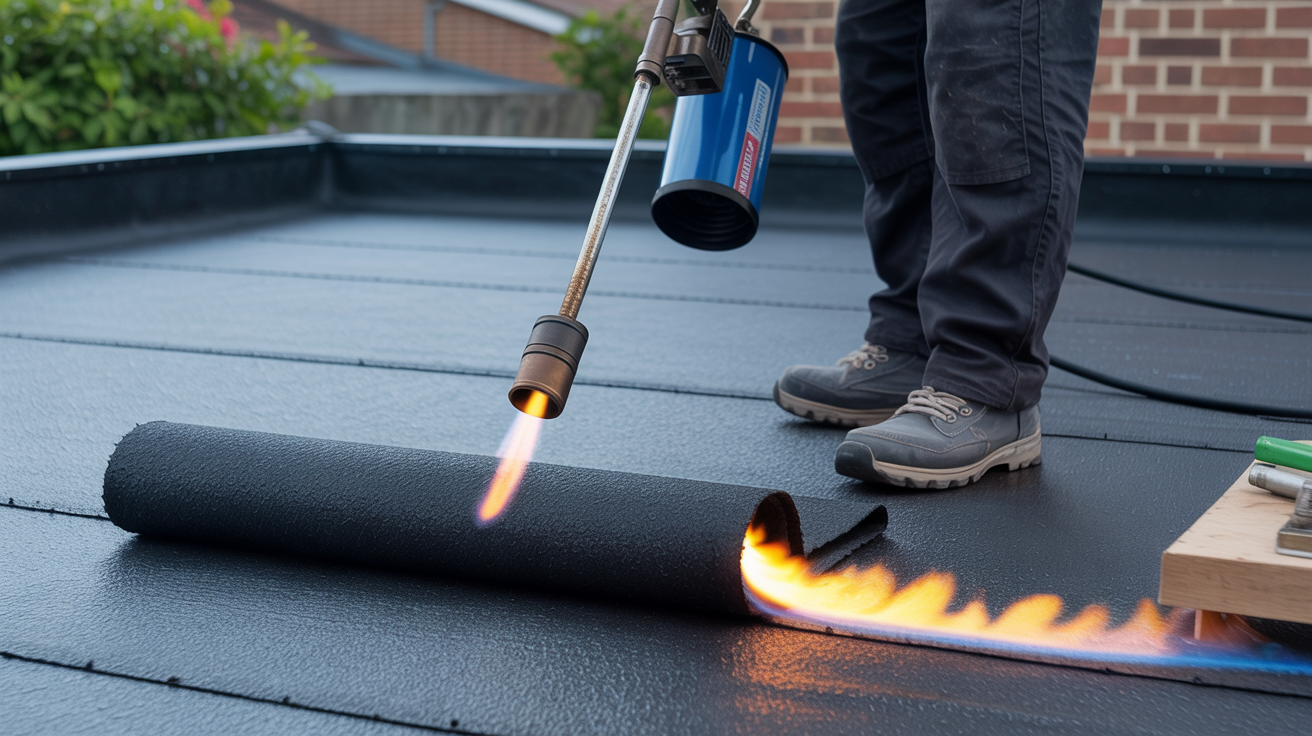 Torch-on felt flat roof application