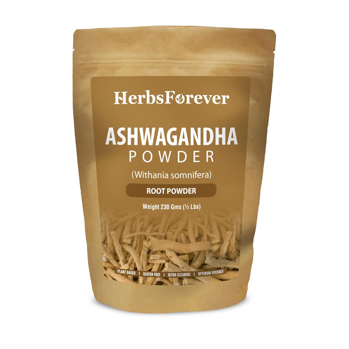 Ashwagandha root and powder on wooden surface showing herbal ingredient