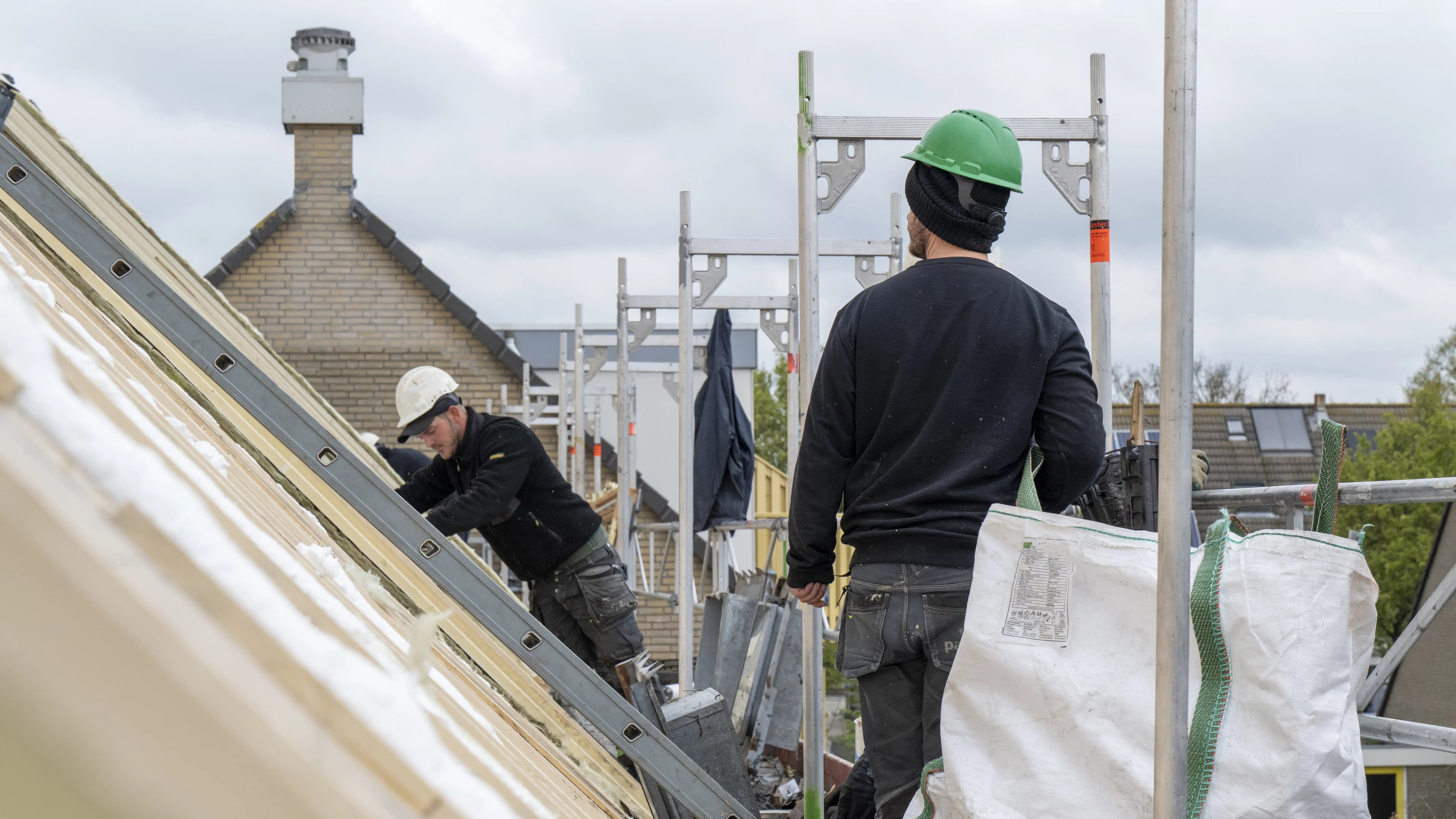 Professional roofing team at work