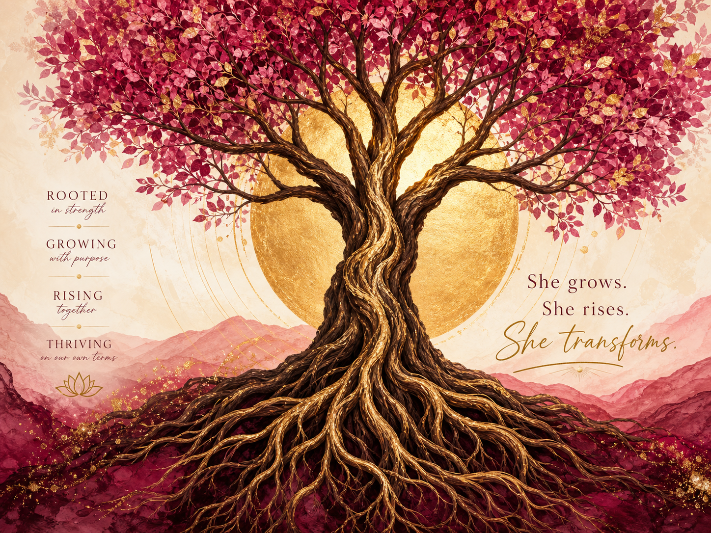 Tree of Life — roots grounded, branches reaching upward