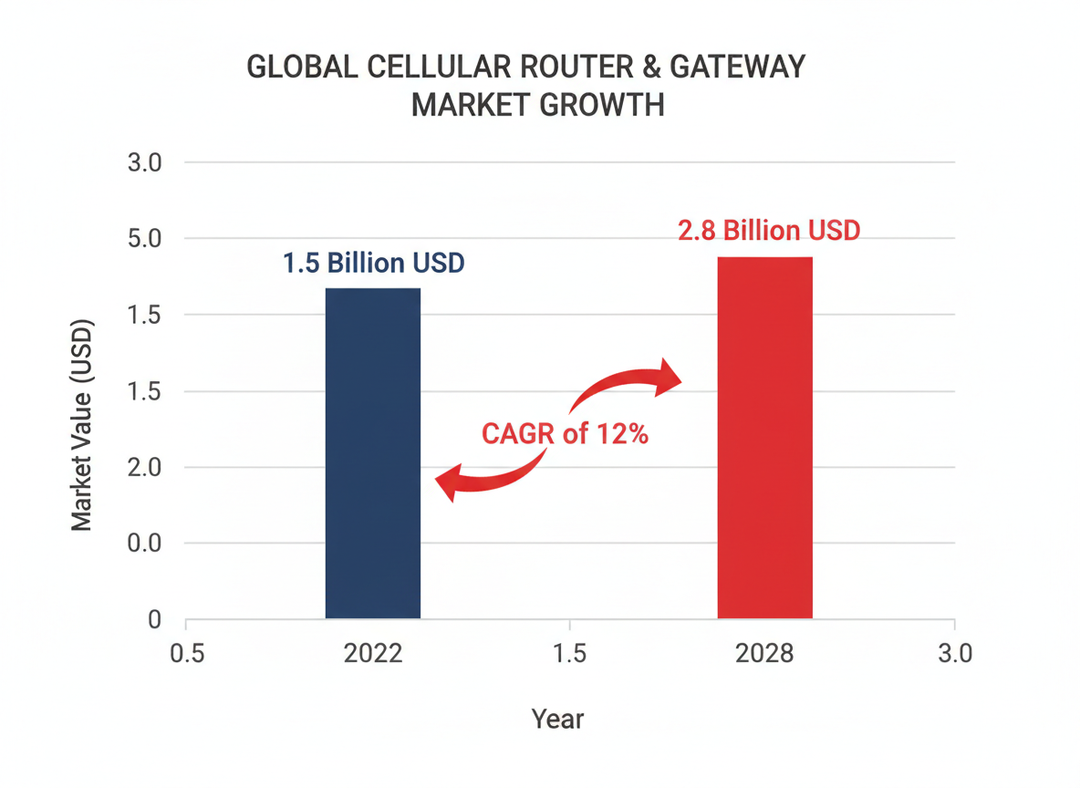 Gráfico de crecimiento del mercado global de routers y gateways celulares 2022-2028