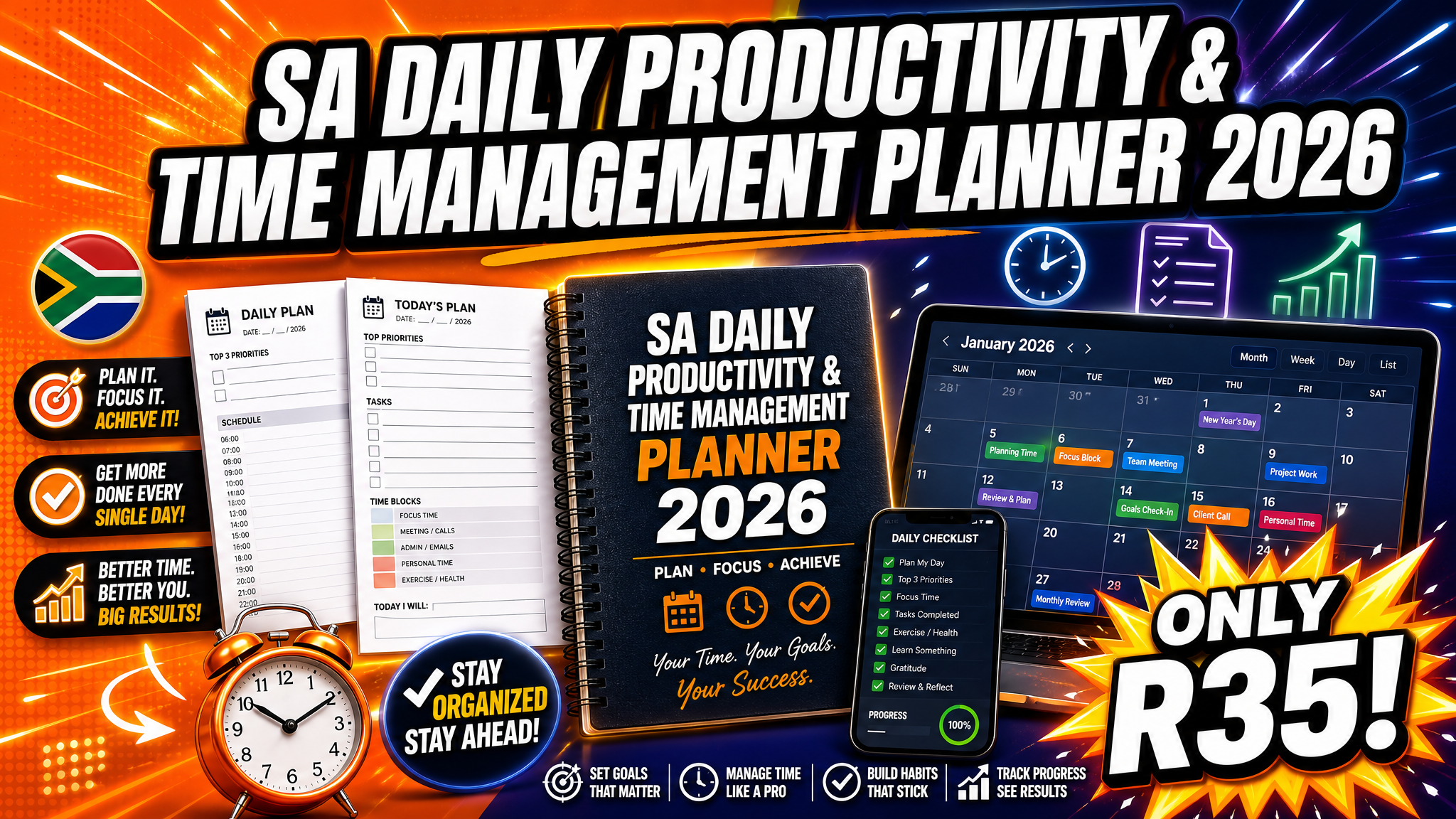 SA Daily Productivity & Time Management Planner 2026