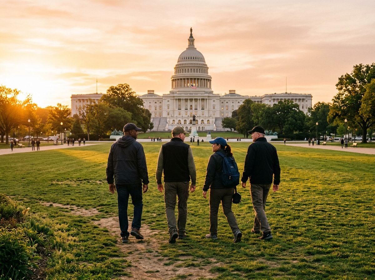 Veterans walking toward the US Capitol, where the PACT Act was passed