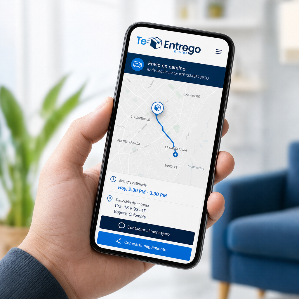 Smartphone con la app de rastreo GPS de Te Entrego en tiempo real