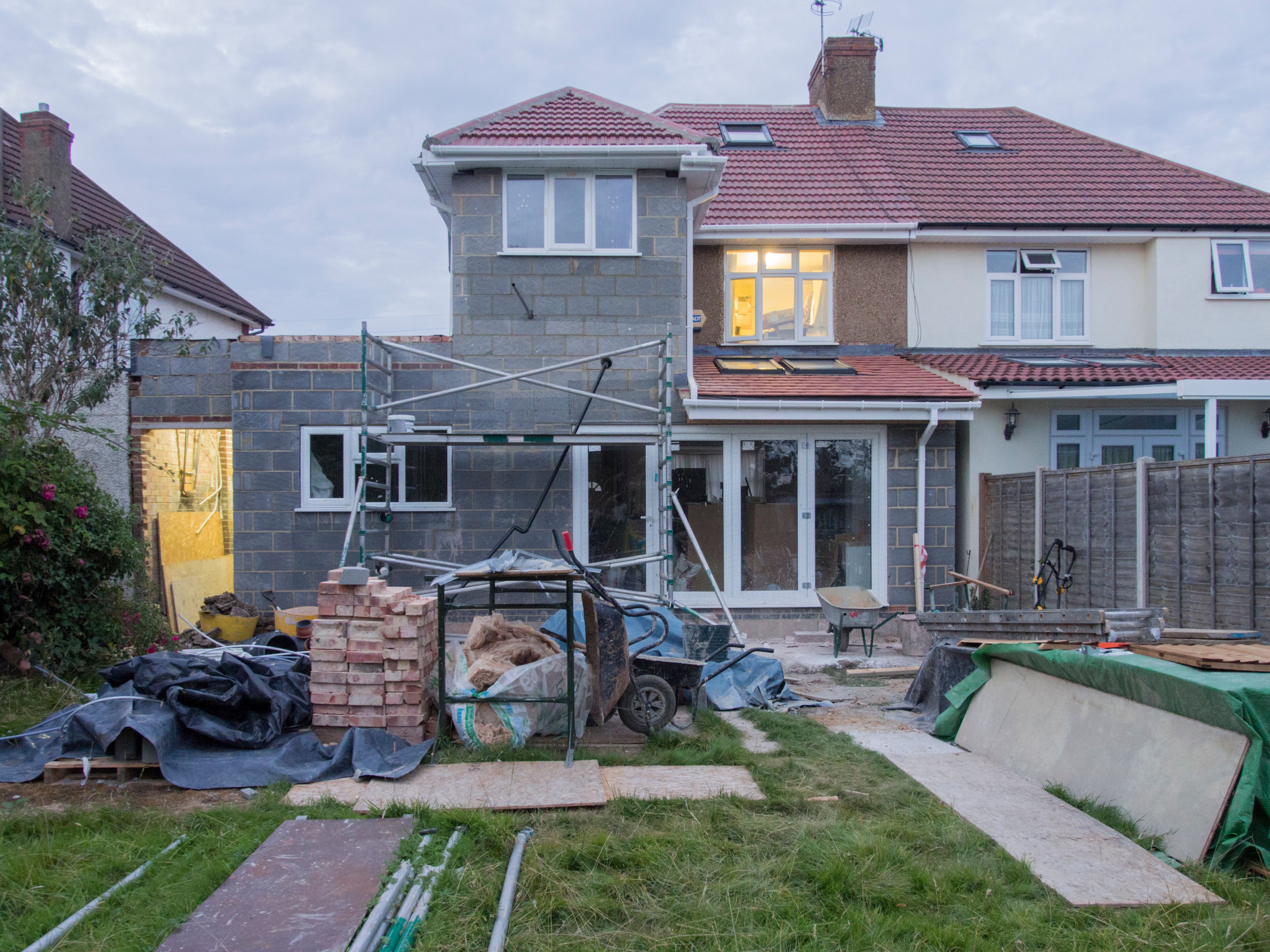 House renovation with scaffolding