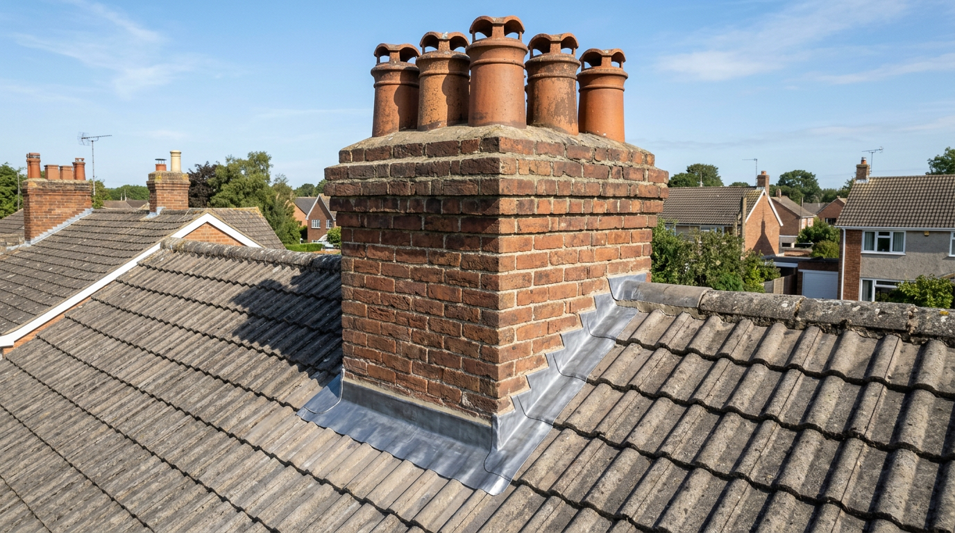 Chimney with new lead flashing