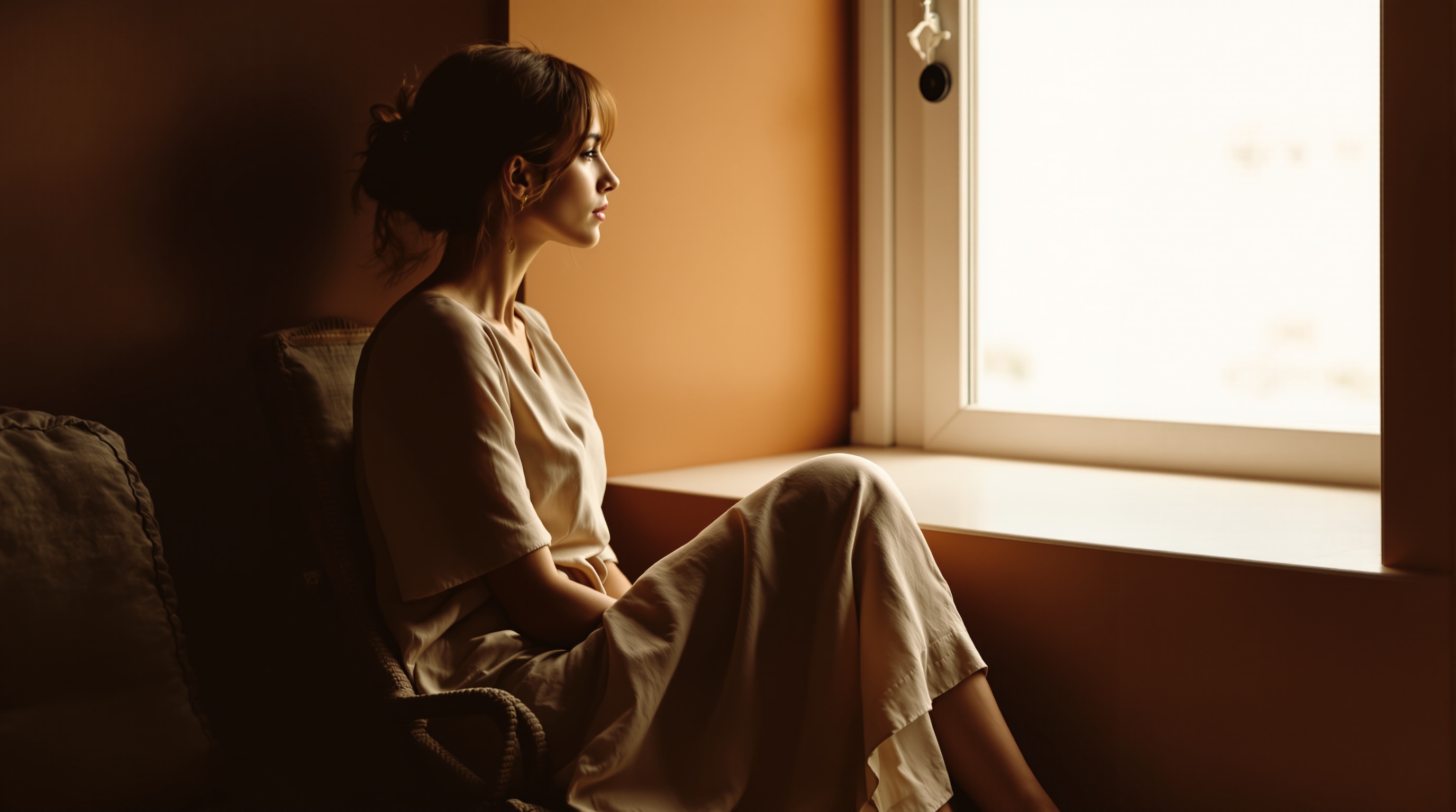 Mulher em momento de introspecção