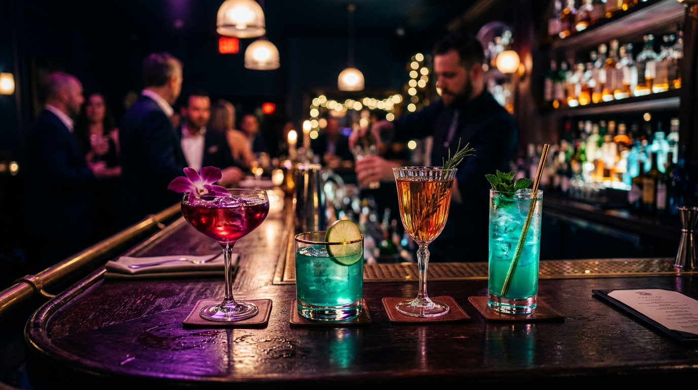 Premium cocktails in a luxurious bar setting