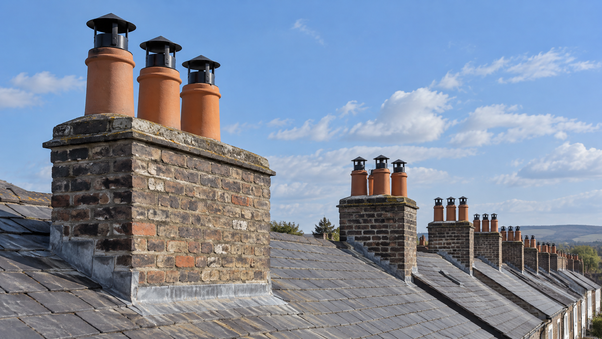 Chimney stacks on a Victorian terrace roof