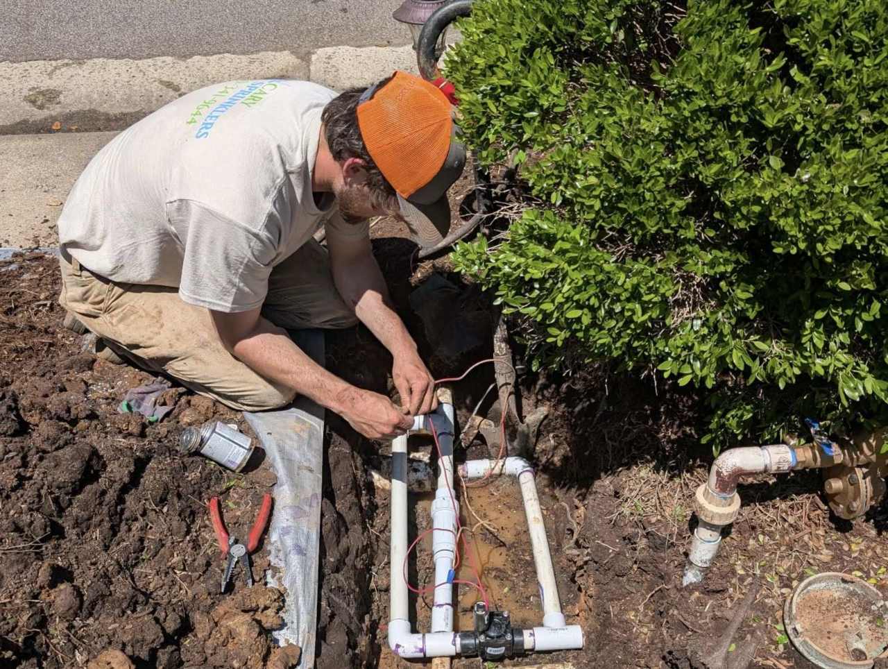 Sprinkler valve repair in progress