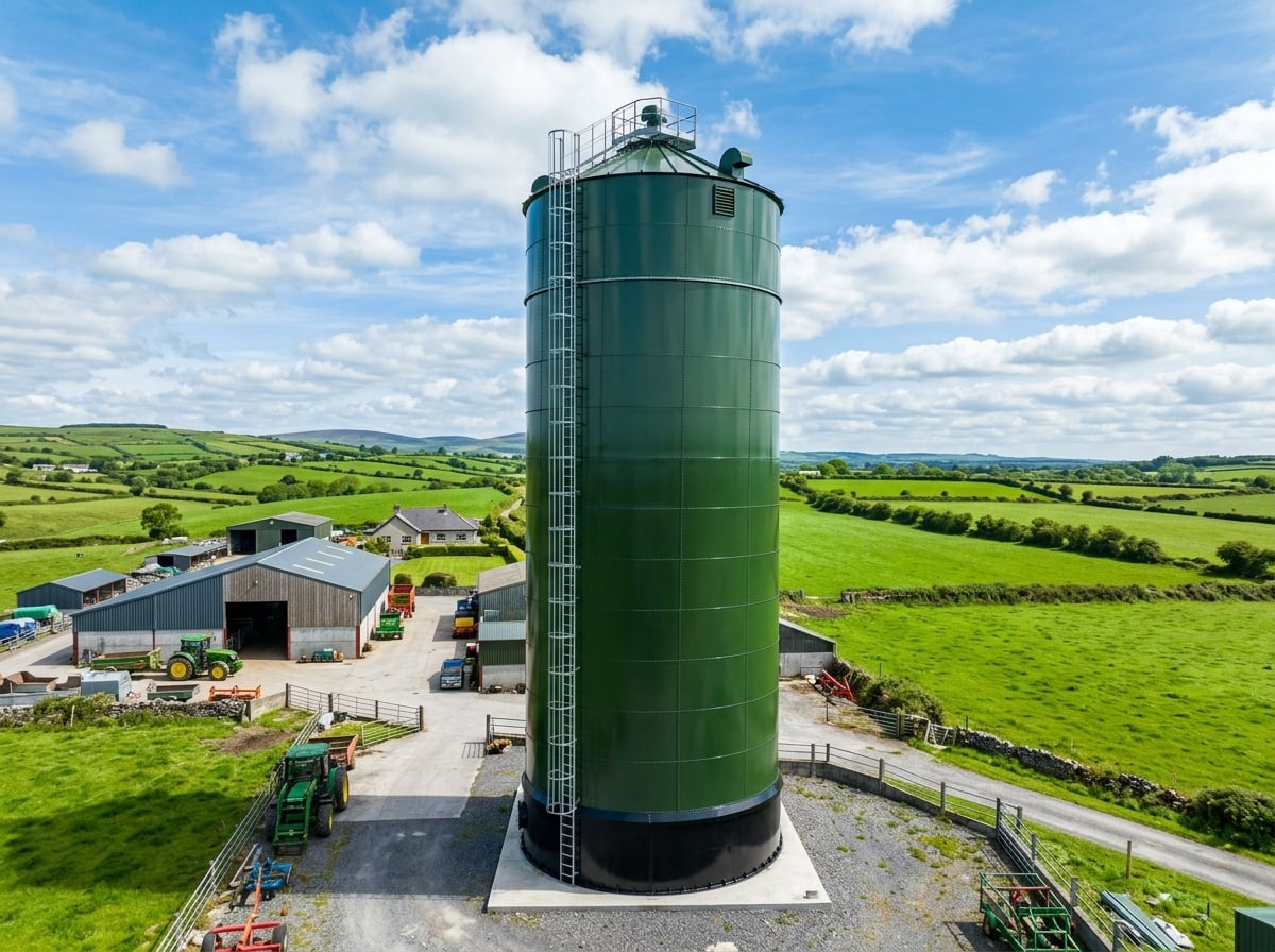 Freshly painted grain silo