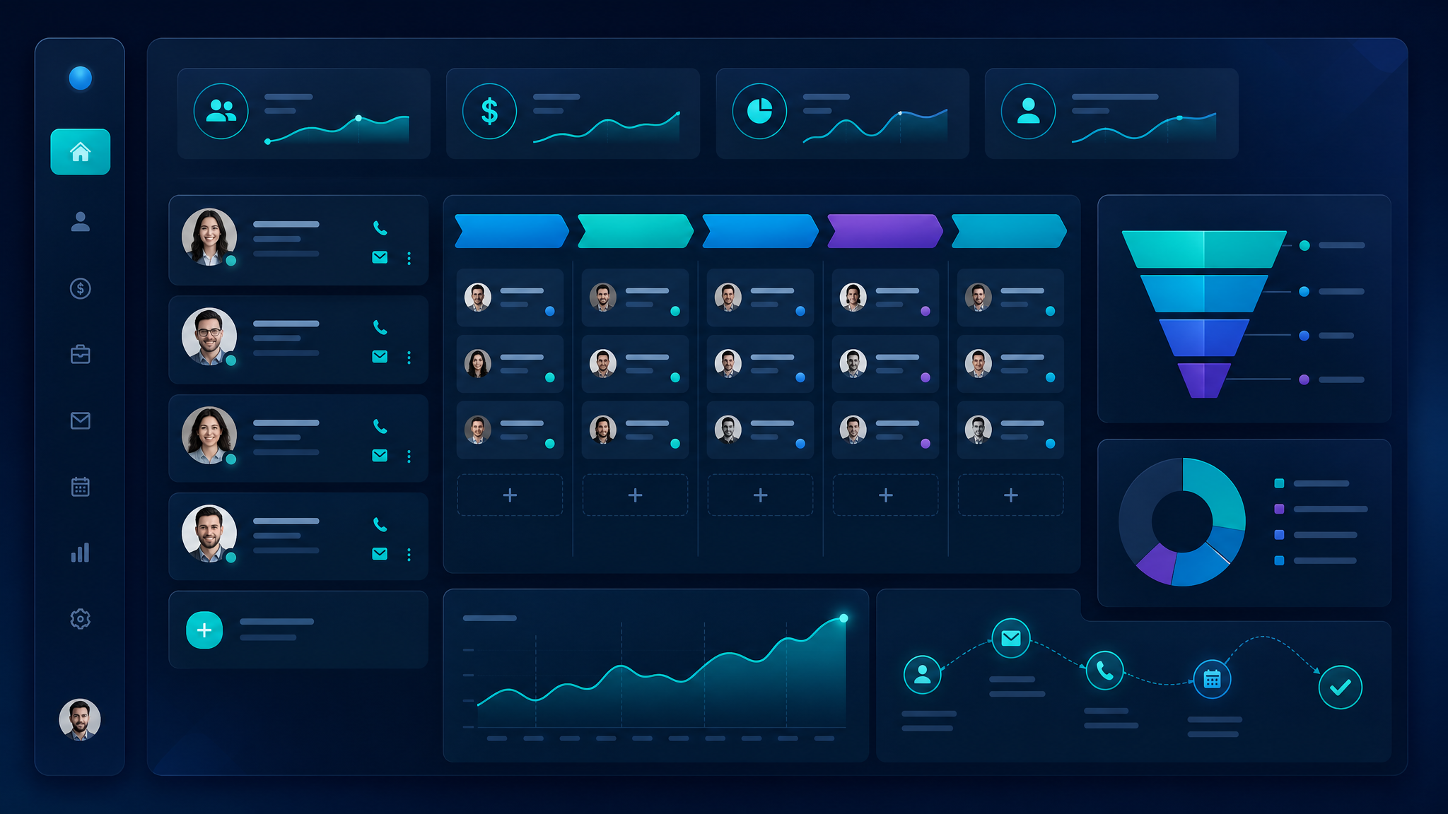 Illustration of a custom CRM dashboard tailored to a business process