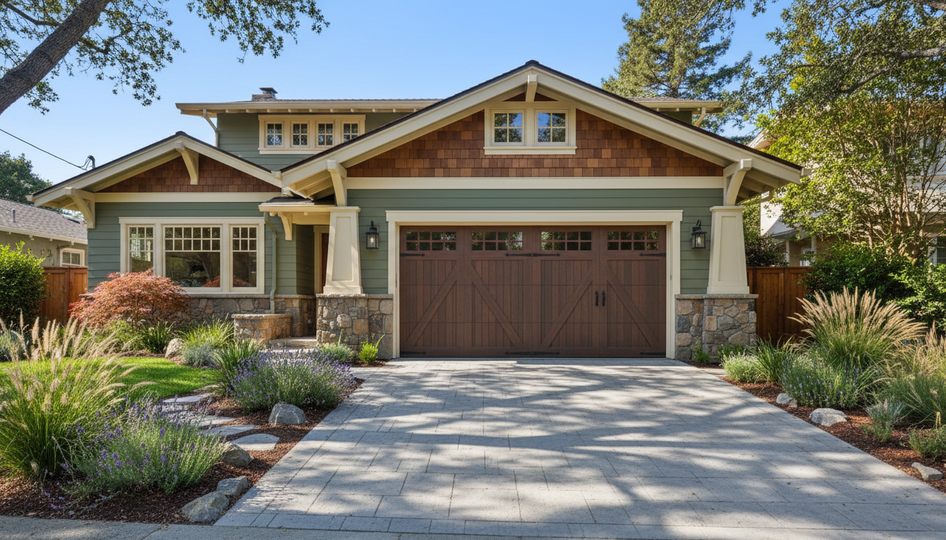 New carriage-style garage door installed on a San Diego home