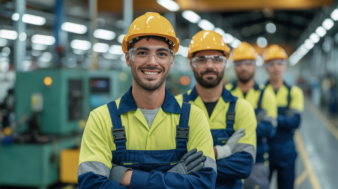 Trabalhadores portugueses especializados em ambiente industrial