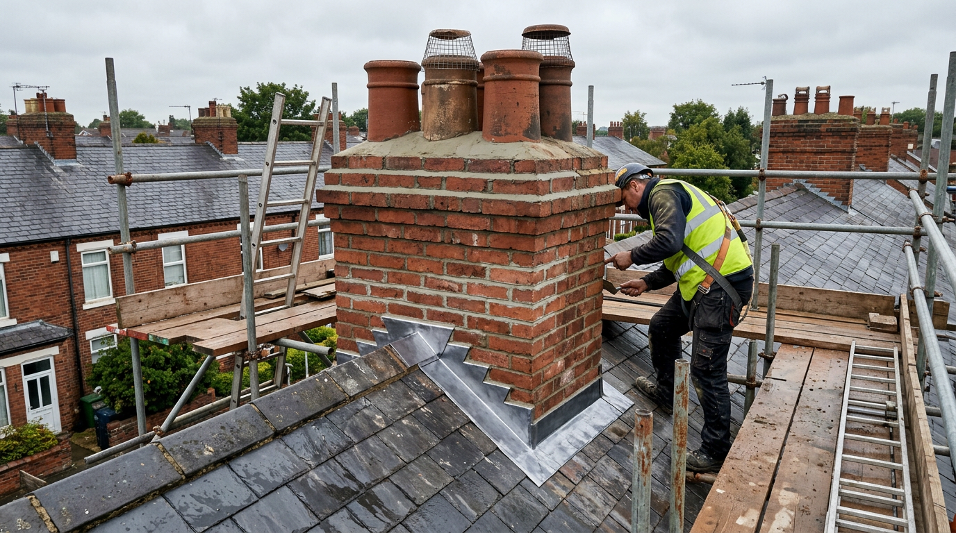 Chimney Repairs on a UK home by Welsh Roofing and Building