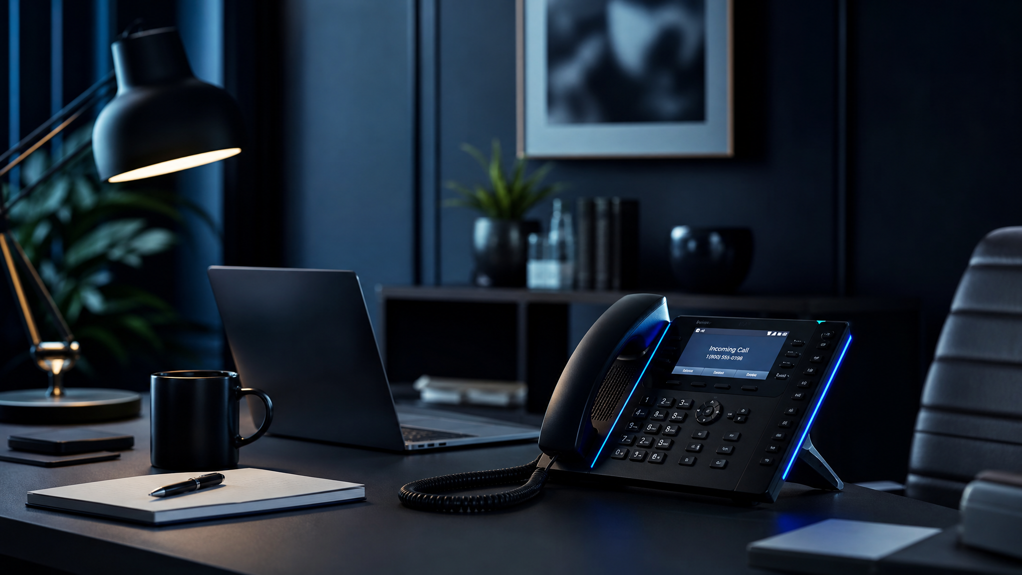 Modern office with phone ringing