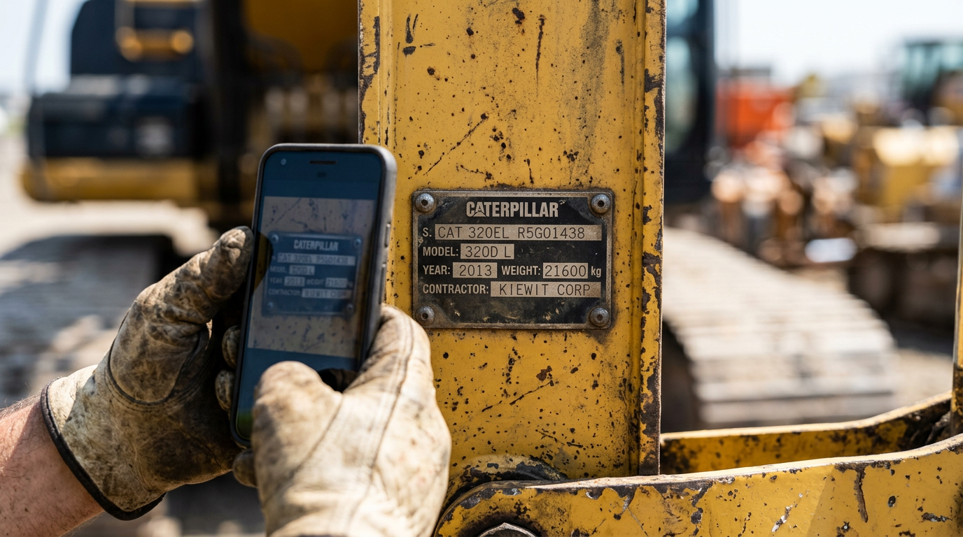 Photographing the serial number plate on a used construction machine