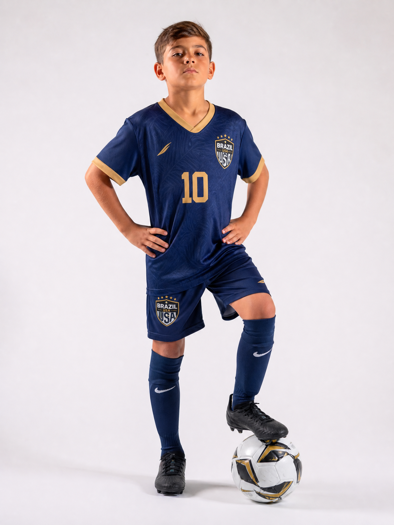Soccer player in Brazil USA jersey