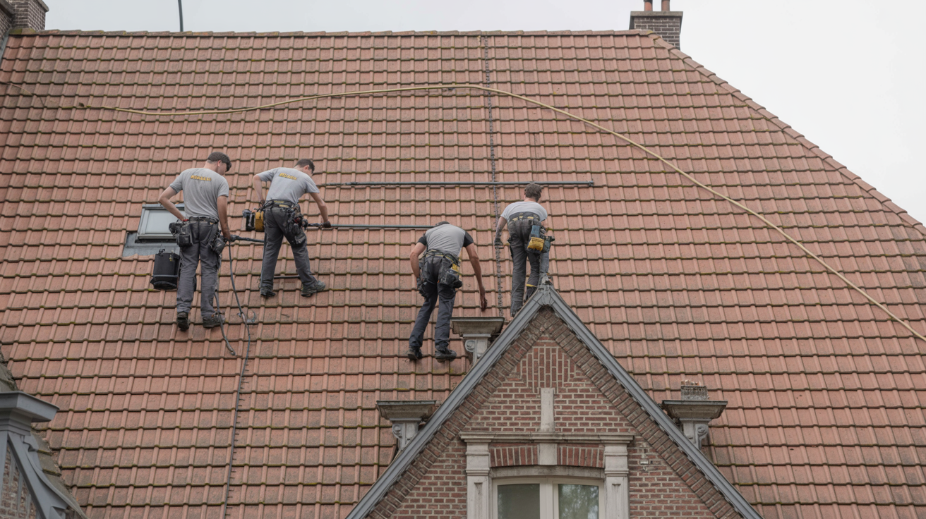 Pro Dach Cleaning professional team working on European roof