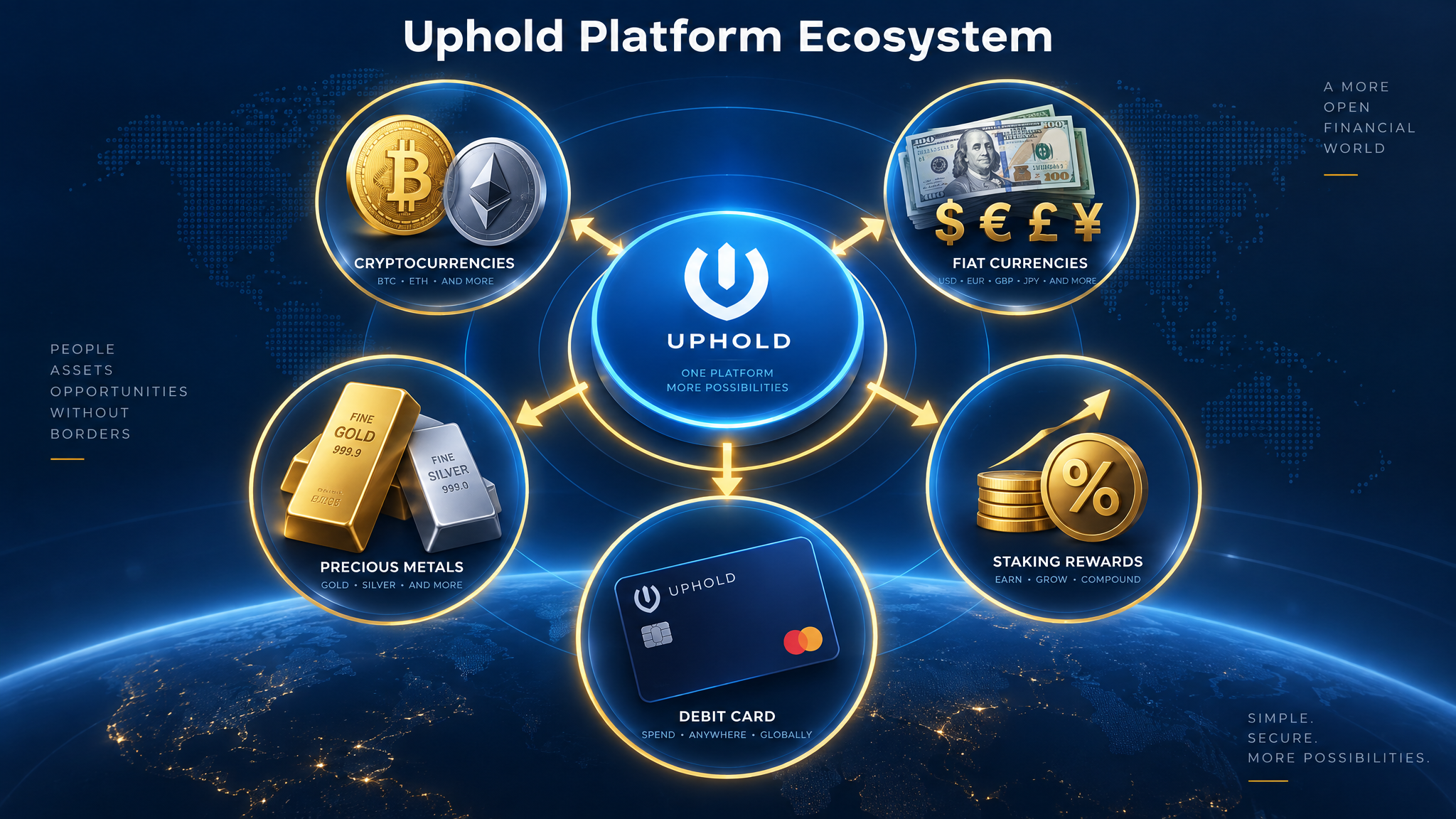 Uphold exchange review 2026 platform ecosystem crypto fiat metals staking card