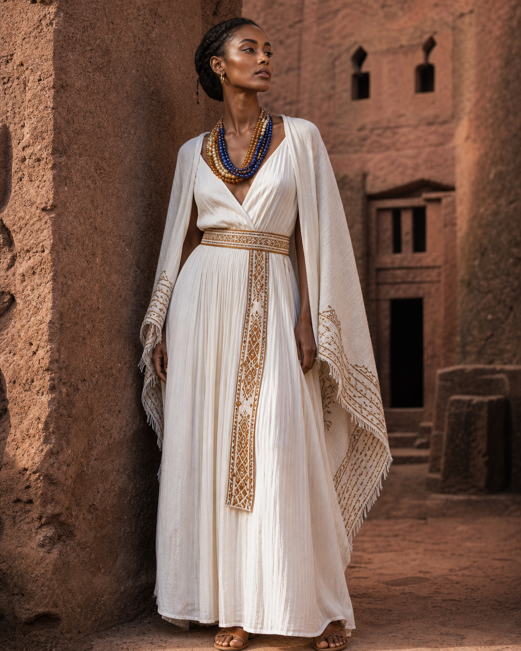 Model wearing the Lalibela Strand necklace
