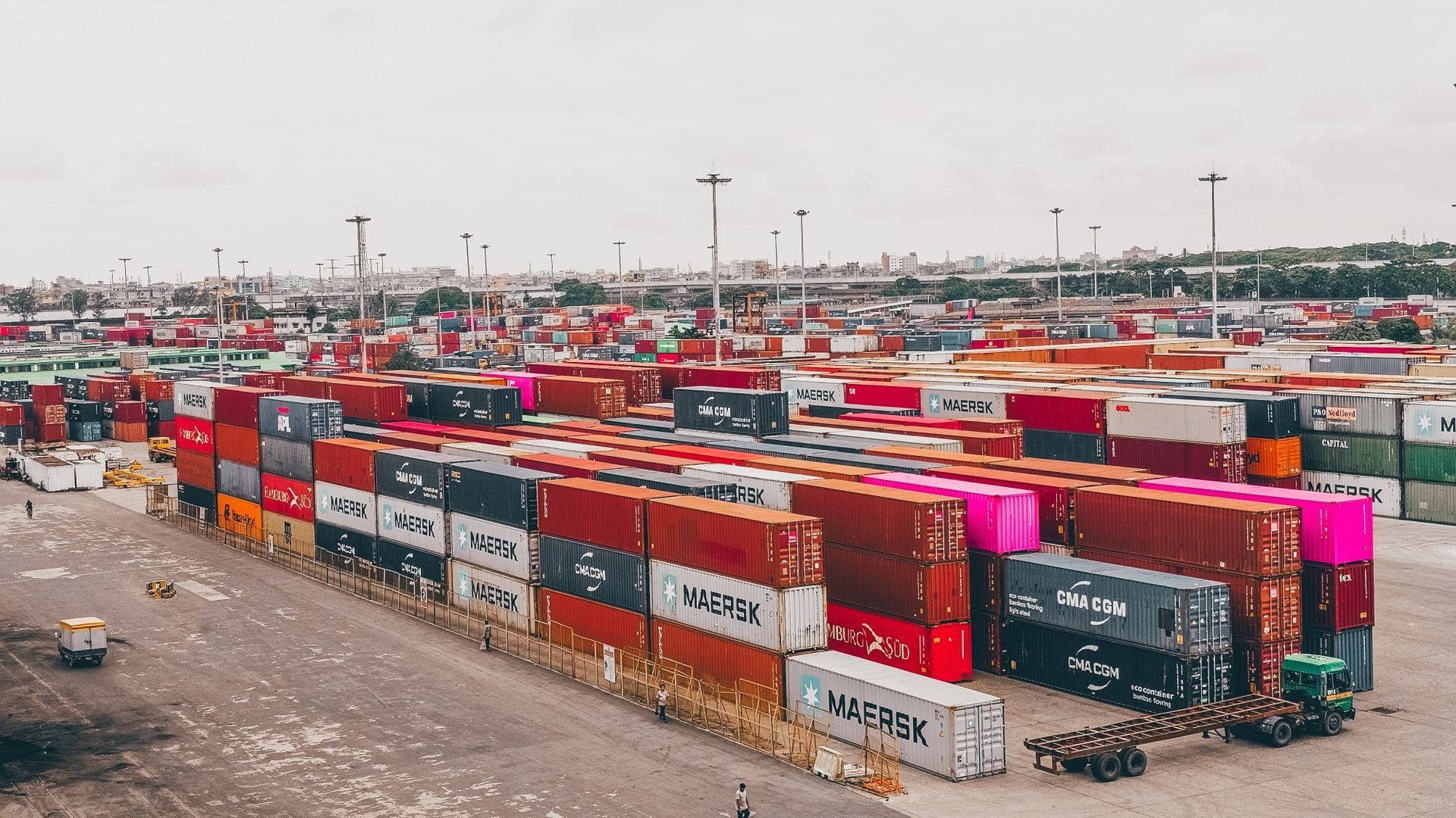 Colorful shipping containers at port yard
