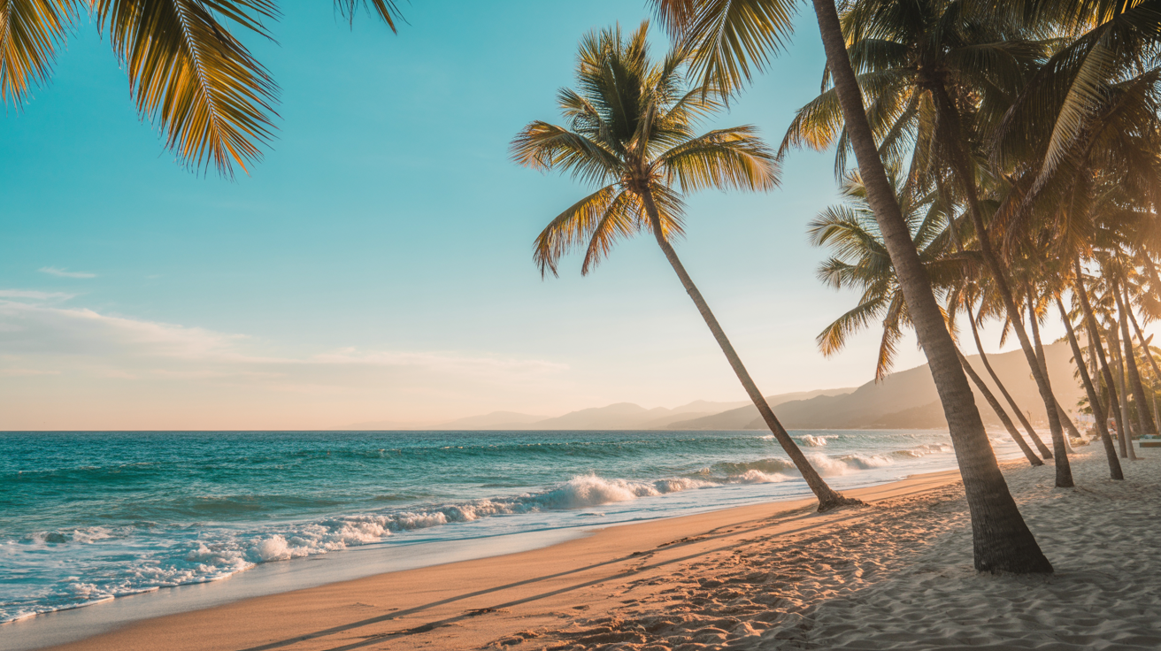 Tropical beach in Puerto Vallarta with palm trees and ocean