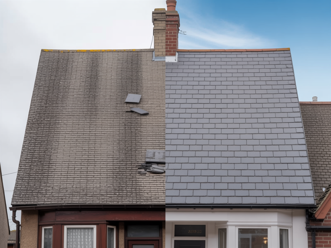 Before and after roof renovation