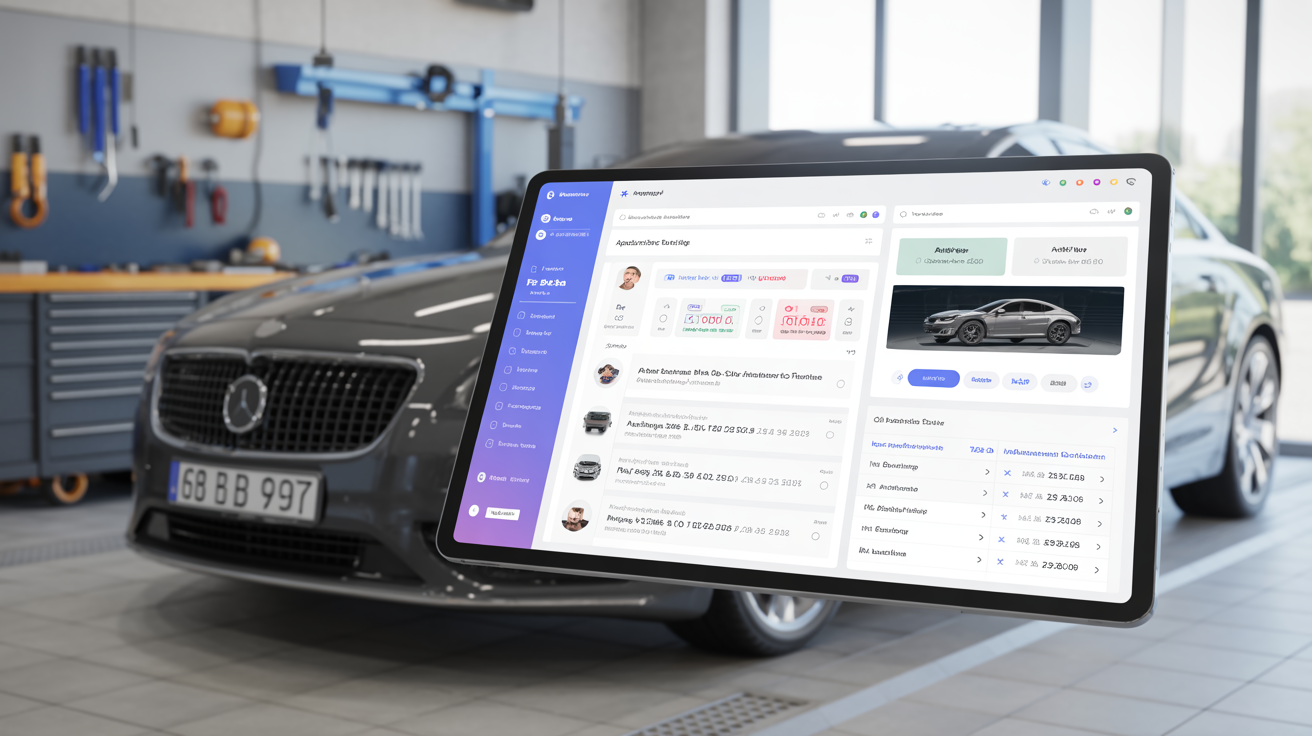 Dashboard de Hokma Garage mostrando gestión de taller mecánico con citas, vehículos y facturación
