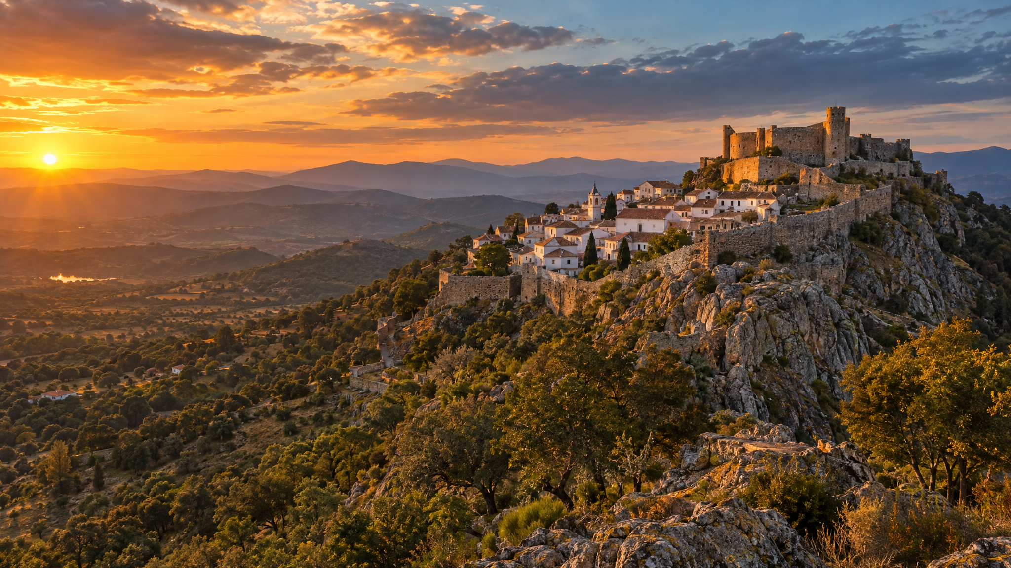 Vista do Castelo de Marvão ao entardecer, Serra de São Mamede