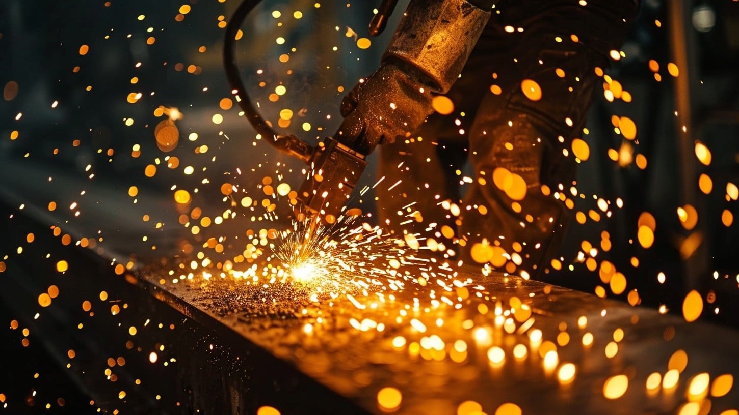 Soldadura industrial com faíscas de metal