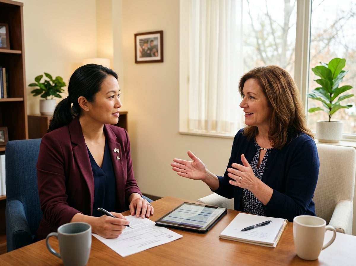 Woman veteran meeting with a friendly advisor